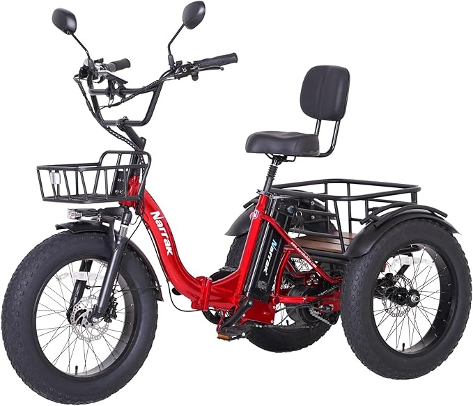 Electric Tricycle for Adults,Fat Tire Folding Electric Trike,3 Wheels Electric Bicycle Bikes, Peak 1350W Step-Thru Etrike with Removable Battery and Large Basket for Women Men