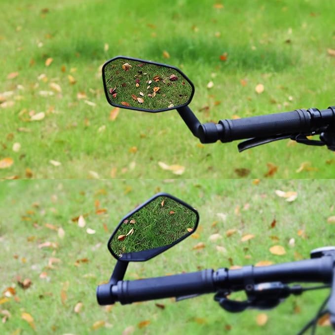 Bike Mirror, Adjustable Bicycle Mirror Handlebar Mount, Scratch Resistant HD Glass Lens, Large Bar End Rear View Mirror for E-bike, Mountain Bike, City Bikes & Scooter (Left 0.59-0.78")