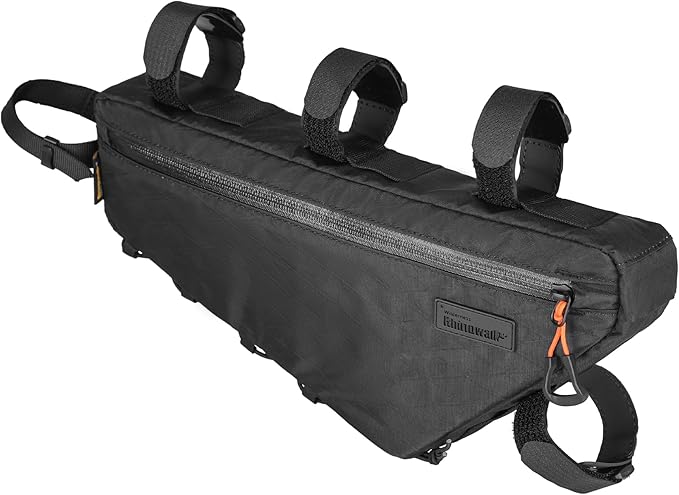 Rhinowalk BHD0018 Bike Frame Triangle Bag 2.9L, Waterproof Storage Bag with YKK Zippers, Cable Port & Pump Holder, Fits Hydration Pack – Black