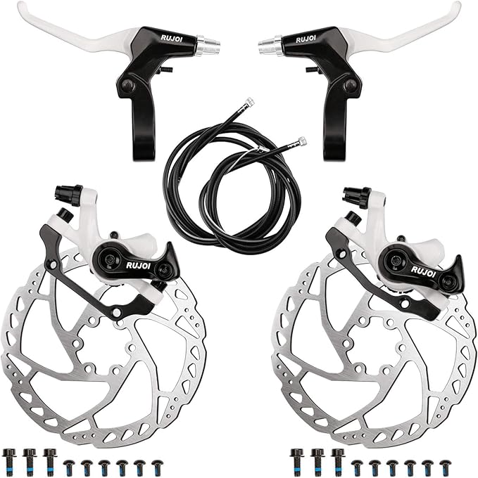 RUJOI Bike Disc Brake Kit, Aluminum Front and Rear Caliper, Full Aluminum Alloy Bicycle Brake Lever, 160mm Rotor, Mechanic Tool-Free Pad Adjuster for Road Bike, Mountain Bike