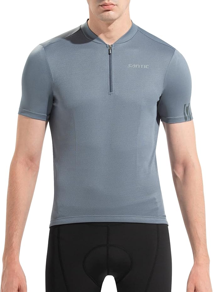Santic Men's Cycling Jersey Short Sleeve Tops Pro Road Bike Shirt Full Zipper UPF 50+ MTB Jersey with Pockets