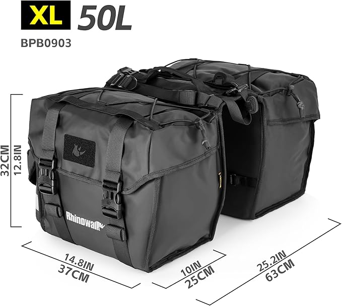 Rhinowalk Bike Pannier Bag 50L Double Pannier Bags Saddle Bags for Rear Rack Bicycles With Carrying Handle Professional Cycling Accessories-Black