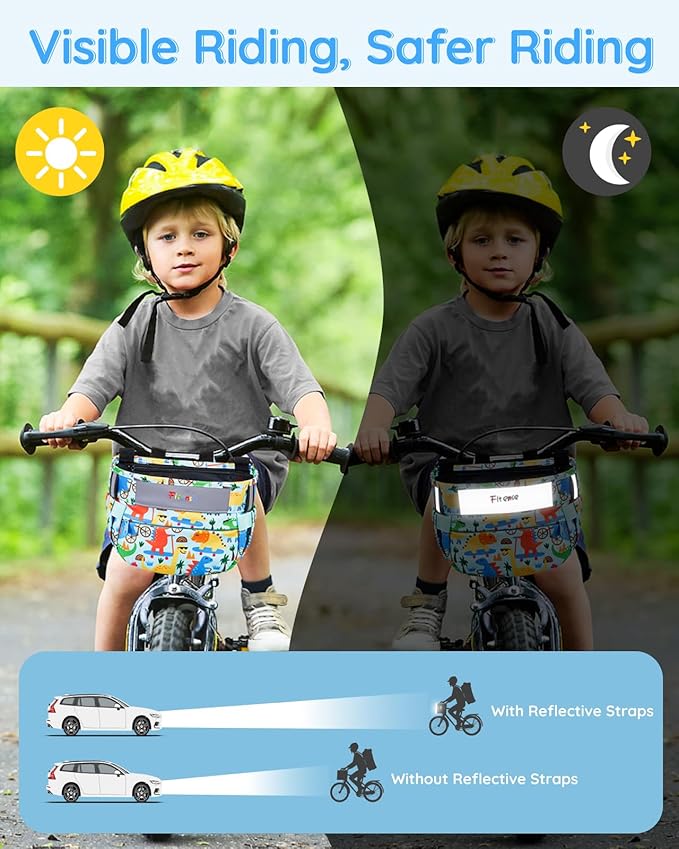 Kids Bike Basket, Bicycle Basket Front Handlebar, Waterproof Cute Fabric Children's Bike Basket, Kids Bike Accessories Fit Most Boys, Girls, Toddlers Bike or Scooter, Easy to Install