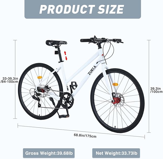 7 Speed Hybrid Road Bike for Men & Women, 700x32C City Commuter Bicycle with Disc Brakes, Steel Frame, Ideal for Outdoor & Fitness Cycling