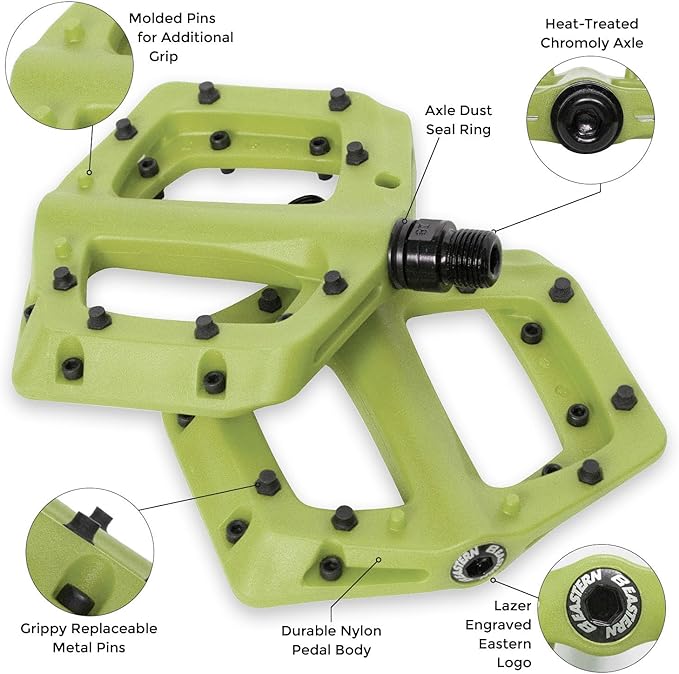 Eastern Nylon Linx Pedals 9/16 - Lightweight, High-Grip MTB & BMX Pedals with Removable Metal Pins, Chromoly Axle for BMX, MTB, Road & Kids Bikes - Multiple Colors