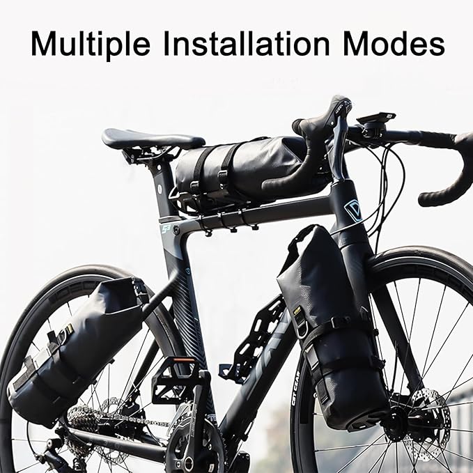 ENLEE 1pack Front Bike Fork Bag with Multipurpose Cage, 5L Waterproof Dry Bike Bags for Bicycles, Lightweight Portable Roll Top Design Bike Packing Fork Bags, Suitable for Fat Frame Mountain Bikes