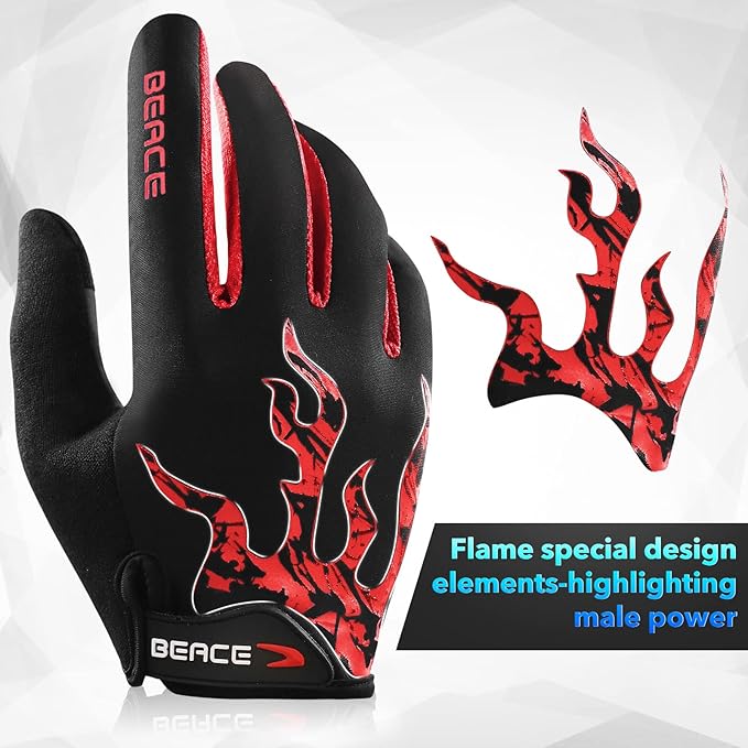 BEACE Cycling Gloves for Men Women - Full Finger Mountain Bike Gloves With Touch Screen and Anti-Slip Silicone Palm - Workout and Road Bicycle Gloves