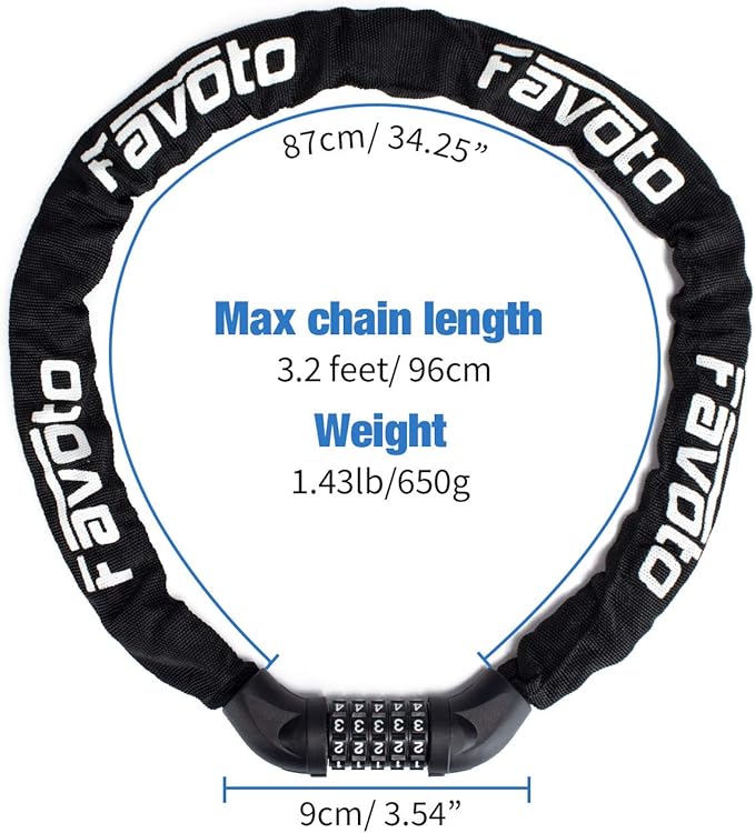 Favoto Bike Chain Lock, 5 Digit Combination Anti-Theft Bicycle Lock, 3.3 feet Long, Ideal for Outdoor Motorcycle E-bike Bikes Gate Fence Ladder Lawn Mower