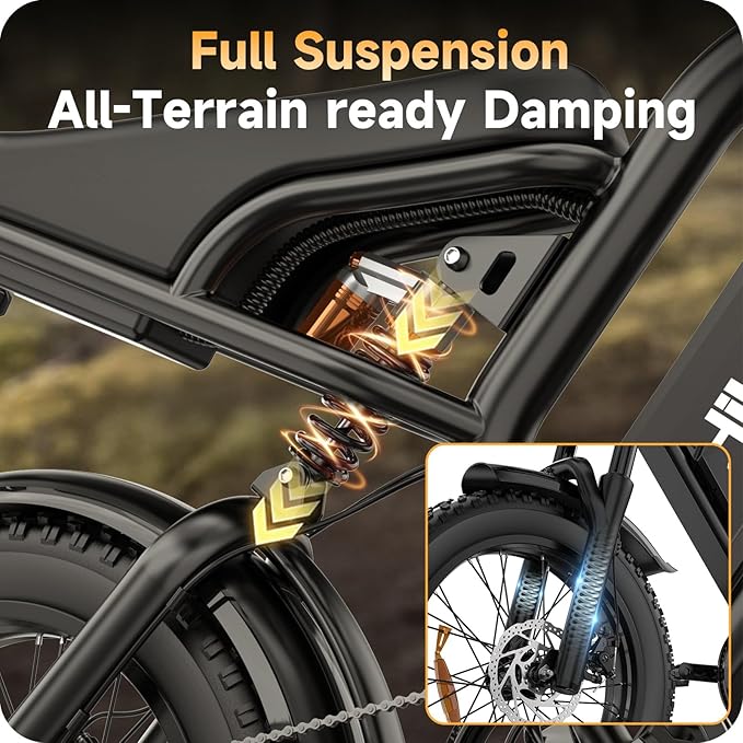 Electric Dirt Bike for Adults - Peak 1500W/3000W Electric Bikes, 48V/52V 15.6Ah/25Ah/40Ah, 50-100 Mile Range(PAS Mode), 16/20 Inch All-Terrain Fat Tire Motorcycle