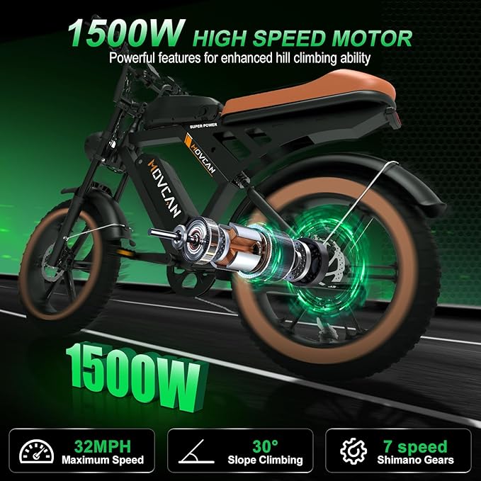 MOVCAN V30 Series Electric Bike for Adults, 3000W/1500W/1000W Motor, 20" Fat Tire Ebike, 37.5MPH/32MPH/28MPH, 120/70Miles, 48V 40Ah/31.2/15.6Ah Dual Battery Motorcycle Ebike for Commuting/Off-roading