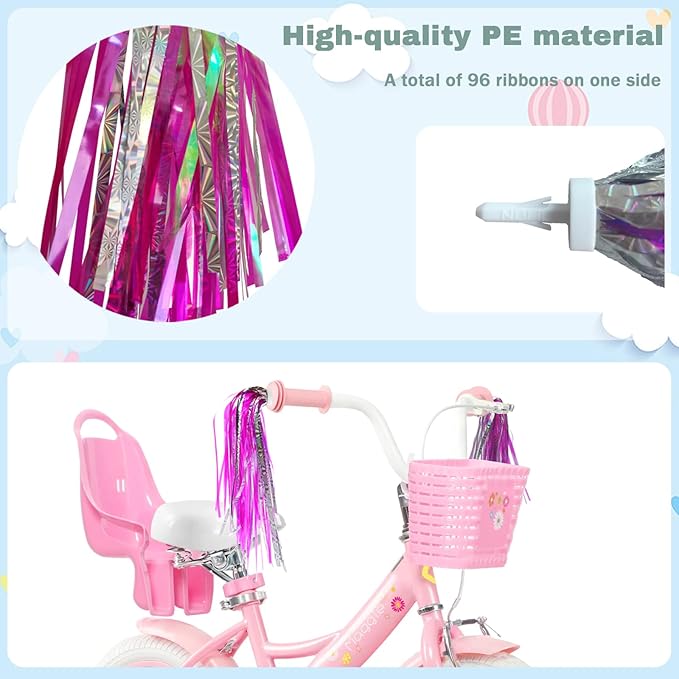 Kids Bike Bell with 2 Pcs Bike Streamers for Girls, Cute Children's Bicycle Accessories