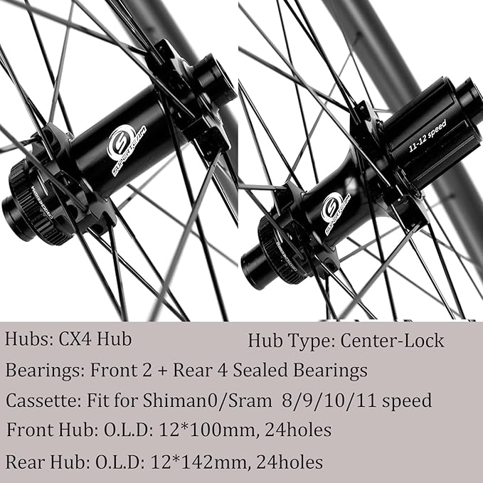 Superteam Carbon Wheelset Disc Brake 700c Road Bike Wheels 45/50/53mm Depth Tubeless Ready Cycling Wheels, for 8-12 Speed Center Lock / 6 Bolt, Thru Axle/QR Type