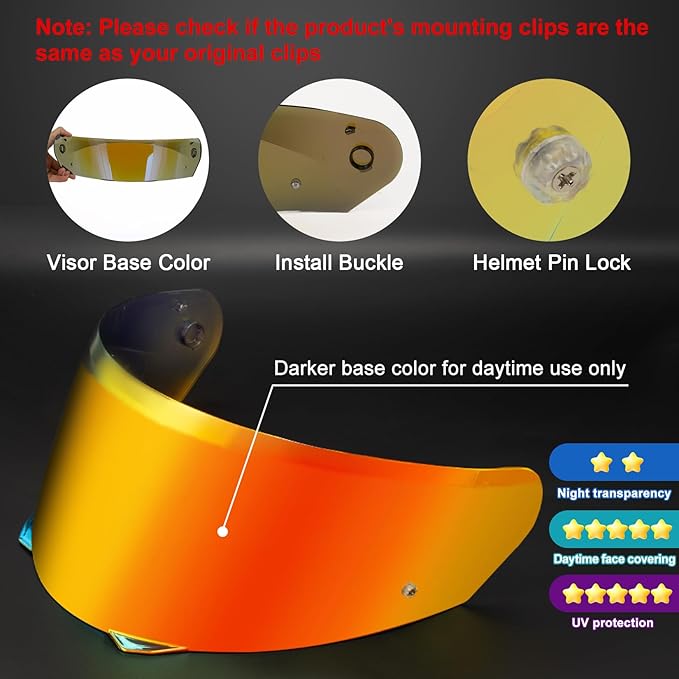 PSLER i90 Visor - HJ-33 Helmet Tinted Visor i90 Face Shield Motorcycle Helmet Visor for i90 HJ-33,Deep Gold Red