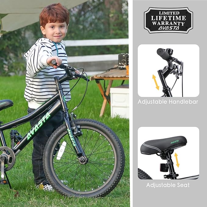 AVASTA Bilbo 18 20 24 Inch Kids Bike for Boys Girls 5-14 Years Old, Retro Style High Carbon Steel Bicycle with Adjustable Handlebars and Seat, Dual V-Brakes, Kickstand, Multiple Colors