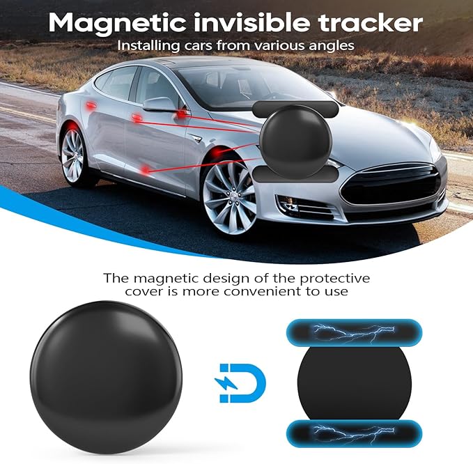 Mini GPS Tracker for Vehicles, Magnetic Hidden CarTracker with 360-Day Battery, No Monthly Fee, No Subscription Required only Support Find My (iOS), Black