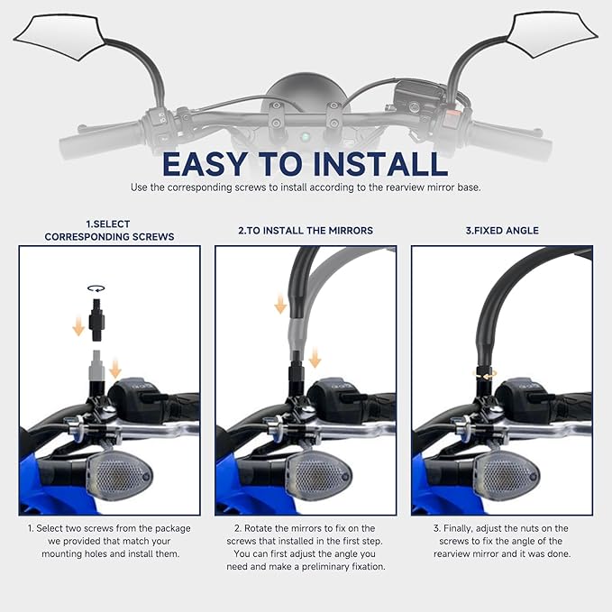 Motorcycle Mirrors - Universal M8 M10 Motorcycle Handlebar Mirrors Rear View Mirrors Compatible with Shadow Rebel 300 500 MT-03 CB125R Vulcan S 900 Z900 Z125 pro MT-07 MT-09 Black