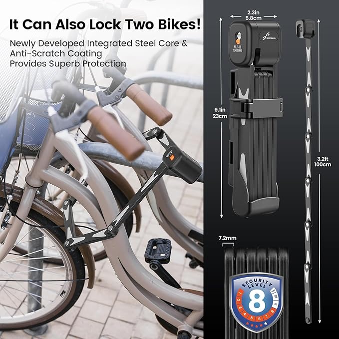 Sportneer Bike Lock - High Security Folding Bicycle Lock Art Certified - Bike Locks Heavy Duty Anti Theft with 3 Stainless Keys and Mount Bracket for Bicycles Scooter Ebike - 95cm/3.12ft, 2.86lbs