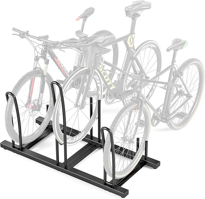 CXWXC 3/5 Bikes Stand Rack - Bike Storage Parking Racks Indoor/Outdoor - Bicycle Stand Garage for Parking Mountain Road Hybrid Bike, Fits Wheels up to 2.4" (on floor for 3 bikes)