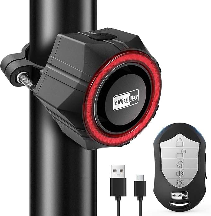 Bike Alarm,110dB Loud Waterproof Wireless E-Bike Alarm with Remote,Anti Theft Alarm Adjustable Volume Motorcycle Wireless Motion Sensor Alarm for Bicycle, Ebike,Ebike Accessories