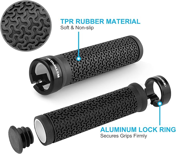 Bike Handlebar Grips, Single Lock on Bicycle Handle Bar, for BMX, Mountain, MTB, Beach Cruiser, Scooter, Folding Bike, Soft Non-Slip-Rubber Hand Grip Comfortable Ergonomic