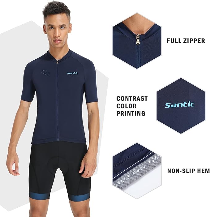 Santic Men’s Cycling Jersey Short Sleeve Bike Shirts for Men Bicycle Jacket with Pockets Breathable & Quick Dry Yorkson
