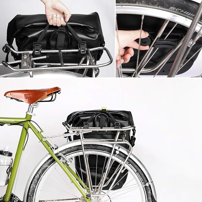 Rhinowalk Bike Pannier Bag Waterproof Bike Bag 23L for Bicycle Cargo Rack Saddle Bag Shoulder Bag Laptop Pannier Rack Bicycle Bag Professional Cycling Accessories-Black＆Green