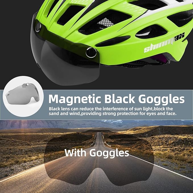 Shinmax Bike Helmet, CPSC/CPC Bike Helmet for Adult Men Women with Magnetic Goggles&Led Back Light Cycling Helmet Adjustable SM-T69