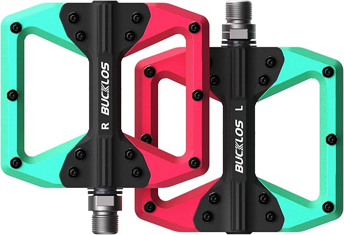 BUCKLOS MTB Flat Pedals Mountain Bike Pedals, 3 Bearings CNC Adult Road Bike Pedals, Bicycle Platform Aluminum Alloy Non-Slip Pedal for Gravel Bike/BMX 9/16"(Black)