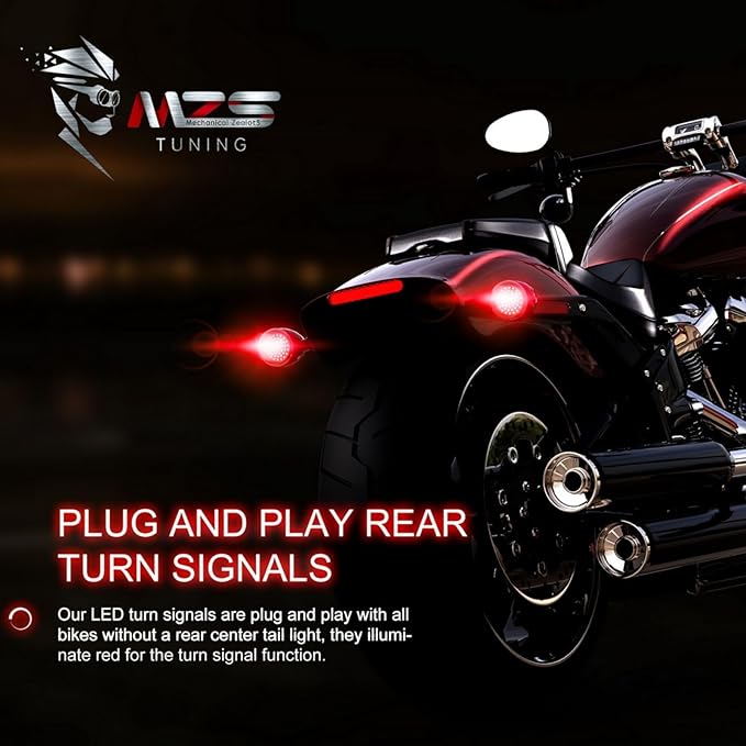 MZS 1156 Rear Motorcycle LED Turn Signals, Red Upgraded LED Beads 2" Bullet Style Single Contact Compatible For Most Family Motorcycles-Pack of 2