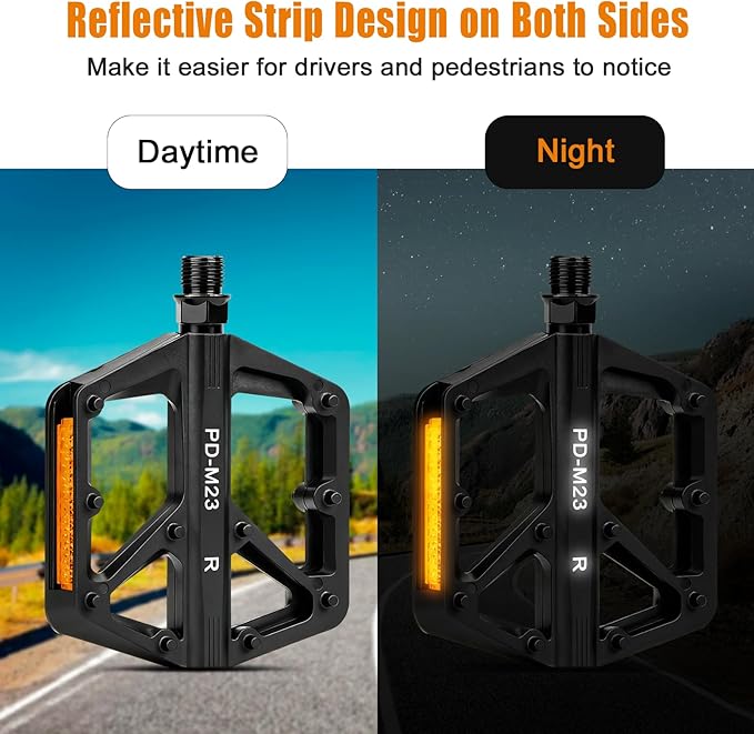 SYACHI Bike Pedals with Reflective Strip, Non-Slip & Wide Paltform & Lightweight Mountain Bike Pedals, 9/16 Inch Universal Bicycle Pedals for Mountain Road BMX MTB Bikes, Black