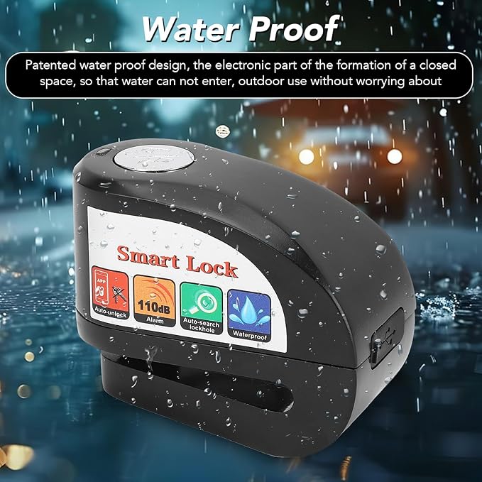 Motorcycle Lock, Disc Brake Lock with 115db Alarm Sound, Bluetooth Heavy Duty Motorcycle Locks Anti Theft for Motorcycles Wheel Lock, Rain Proof Scooter Dirt Bike Lock