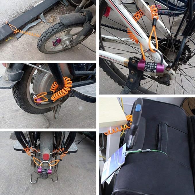 Reminder Cable,YOFUNTLE [2 Pack] Disc Lock Cable,Security Steel Wire Spring Reminder Rope for Scooter Motorcycle Motorbike Vehicle Baggage Helmet Lock,Antitheft Protection on Handlebar(Orange+Blue)