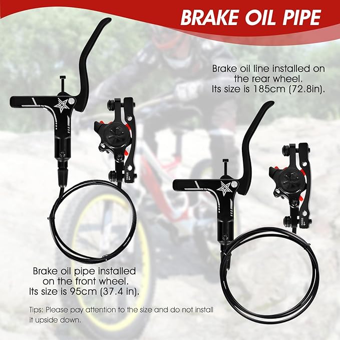 Hydraulic Brakes, MT200 Hydraulic Brakes for Ebike, 160mm/6.3-in Discs Bike Parts Dual-Piston Hydraulic Disc Brake Kit Aluminum Alloy Parts with Tools, Folding Bike/Ebike/Scooter/Fat Bike