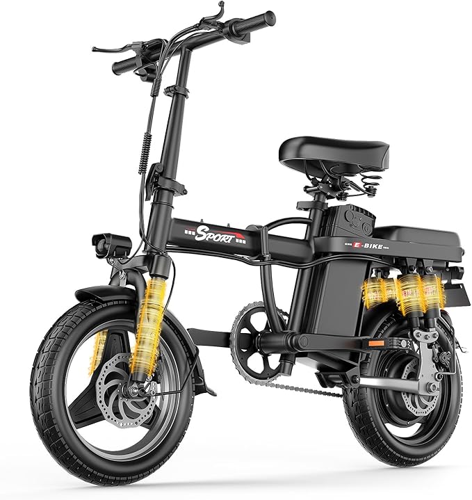 AZHAR Foldable Electric Bike for Adults Teens, 1200W Peak Motor, Up to 25 MPH, 45 Miles PAS Range, Dual Suspension, 14” Tires, 3-Speed Modes, Compact & Portable Electric Mini Bike, Commuting Ebike