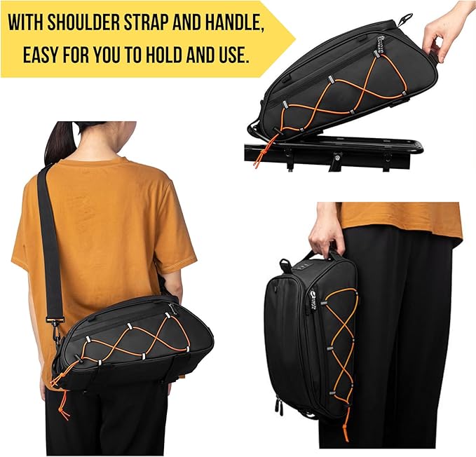 Bike Rack bag Bicycle Frame Bag Trunk Rear Rack Bag Bike Accessories shoulder bag large capacity Waterproof Reflective Bicycle Saddle Panniers for riding green