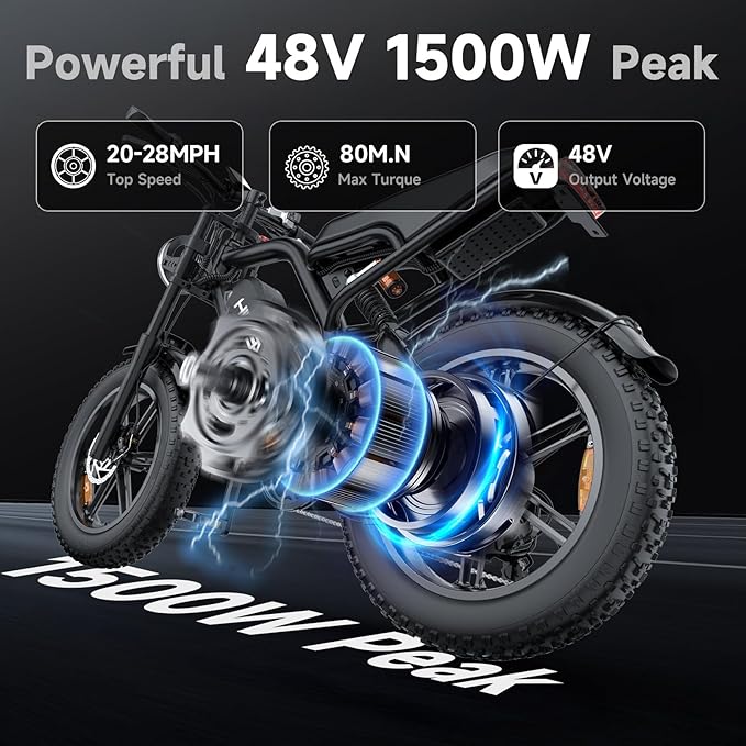 Electric Dirt Bike for Adults, 1500W-3000W Peak Ebike, 16"/20" Fat Tire All-Terrain E-Bike, Dual Suspension Off-Road Racing Machine for Camping & RV Travel, 48V/52V, UL 2849 Certified