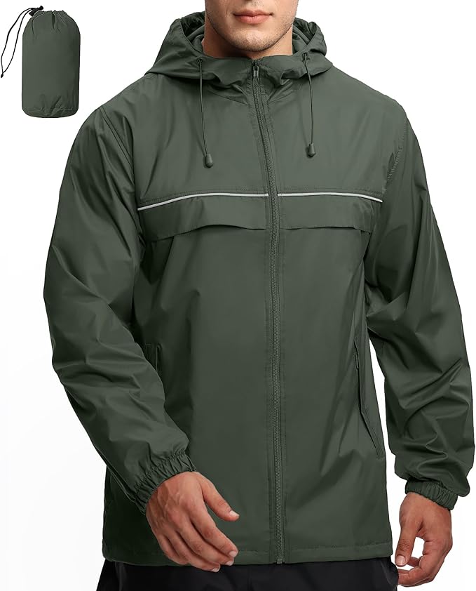 GEEK LIGHTING Rain Jacket Men Lightweight Waterproof Jackets Packable Windbreaker Hooded Raincoat for Golf Cycling Outdoor