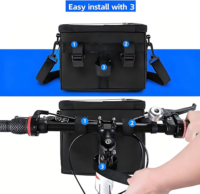 Bike Handlebar Insulated Bag: Bicycle Front Phone Bag Cooler Storage Pouch with Touch Screen and Shoulder Strap - Suitable for Outdoor Hiking Travel