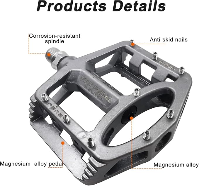 UPANBIKE Magnesium Alloy Bike Pedals 9/16'' Spindle Bearing High-Strength Non-Slip Large Flat Platform for Mountain Bike Road Bicycle