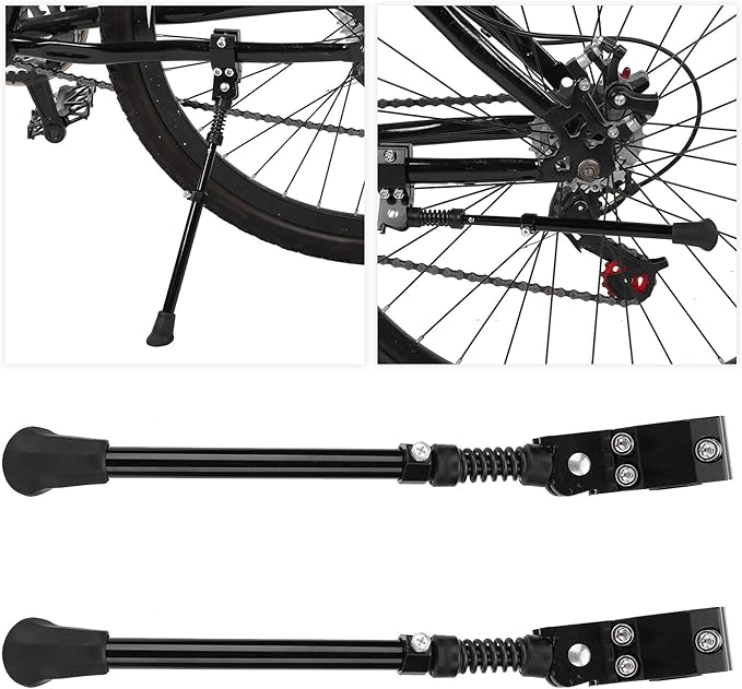Mountain Bike Kickstand Adjustable Bicycle Side Stand Support Heavy Duty Aluminum Alloy Non Slip Bottom for 16 20 24 26 Inch Bikes 2Pcs