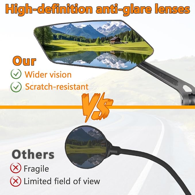 Foldable mirror for mountain bikes, 360-degree rotatable mirror, Bicycle Mirrors for Handlebars with Retractable & 360 ° Adjustable Lens A Couple