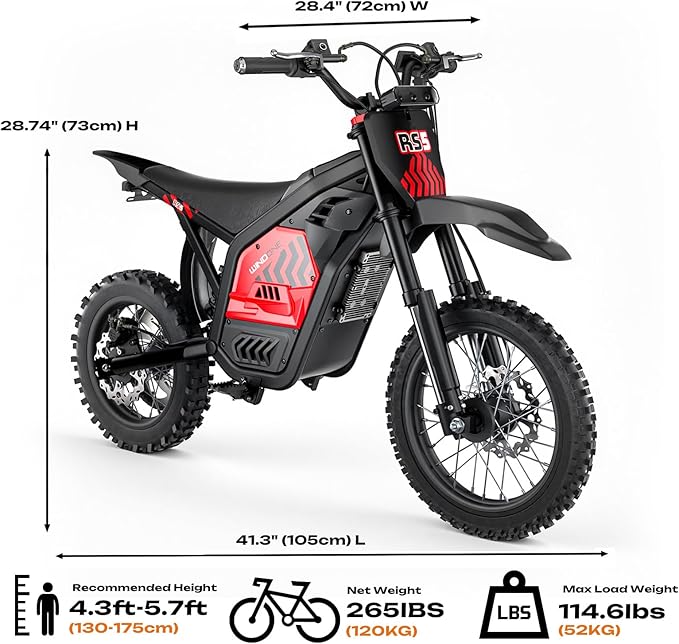 RS5 Electric Dirt Bike, 2200W 37MPH Electric Motorcycle, 48V/22.5Ah Battery Ebike, Full-Suspension Off-Road Mountain E Dirt Bike, Dual Hydraulic Brakes