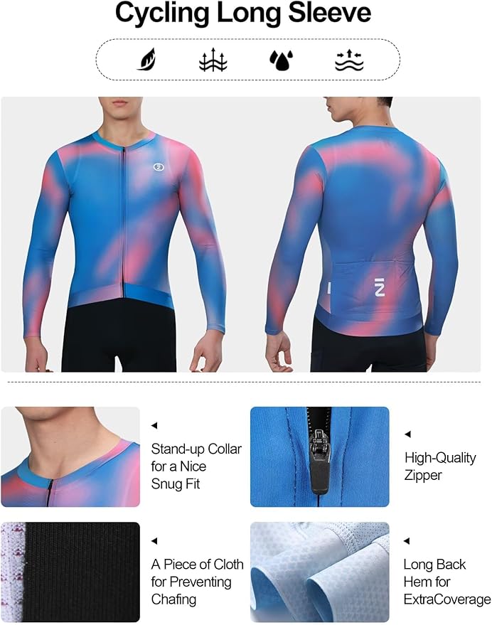 INBIKE Men's Cycling Bike Jersey Long Sleeve,Moisture Wicking, Breathable, Quick Dry Road Bike Jerseys