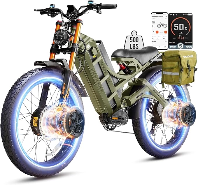 eAhora Romeo Pro 3 Electric Bike - [2026 Latest] 50MPH 5600W Dual Motor 60V 80AH 250Miles Long Range Ebike for Adults, 26" * 4.0 Fat Tire Fast Electric Mountain Bike Full Suspension Off-Road E-Bike