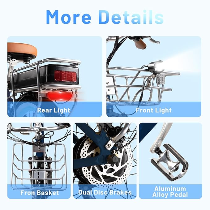 26'' Electric Bike, Peak 1000W Motor 28MPH, 48V 16AH Removable Battery 85Miles, Step Thru City Cruiser Ebike, Lightweight Commuter E-Bike with Aluminum Frame,7-Speed, Full Suspension