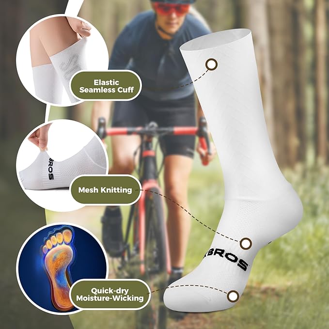 ROCKBROS Cycling Compression Socks,Crew Length,Non-Slip,Breathable&Wicking,Road,Bike Sports and Running for Men Women,3-Packs