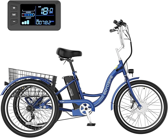 MOONCOOL MONCOOL Adult Electric Tricycle, 350W Front Drive Motor (Peak 700W), 15.5MPH E-Trike with Removable 36V 14.5Ah Battery, 60 Miles Range, 24/26 Inch 7-Speed 3 Wheel Electric Bike, Large Basket