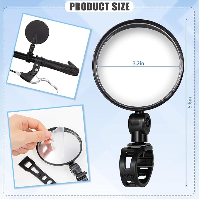 Bike Mirror, Bike Mirror Handlebar Mount, 2 Pcs Bike Rear View Mirrors, Clear & 360° Adjustable View Bicycle Mirrors for Mountain & City Bikes