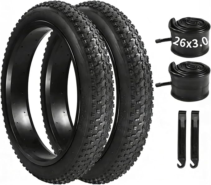 2 Pack 20x3.0/20x4.0/24x4.0/26x3.0/26x4.0 Fat Bike Tires and Tubes Set, 20 Inch All-Terrain Tires, for Mountain Ebikes Snow Bikes Beach