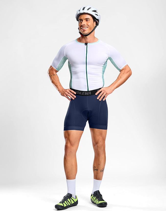 Bikewa Men's Cycling Underwear with Anti-Slip Leg Grips 4D Padded Bike Shorts MTB Liner for Bicycle Biking Riding